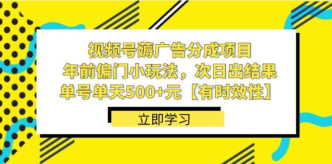 视频号薅广告分成项目，年前偏门小玩法，次日出结果，单号单天500+元【有时效性】-2Y资源网