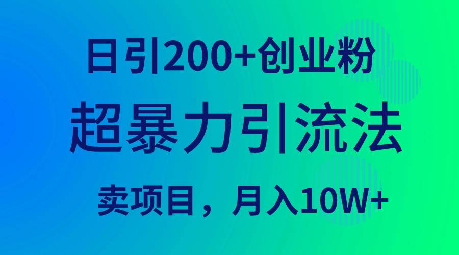超暴力引流法，日引200+创业粉，卖项目月入10W+-2Y资源网