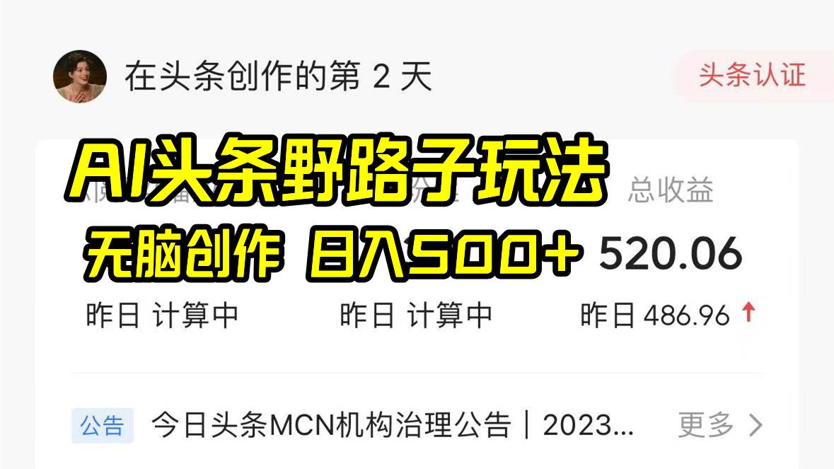 AI头条野路子玩法，无脑创作，日入500+-2Y资源网