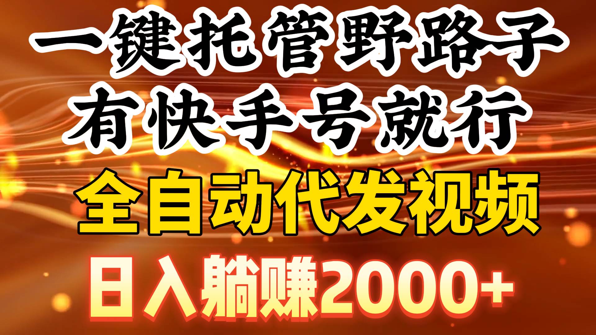 一键托管野路子，有快手号就行，日入躺赚2000+，全自动代发视频-2Y资源网
