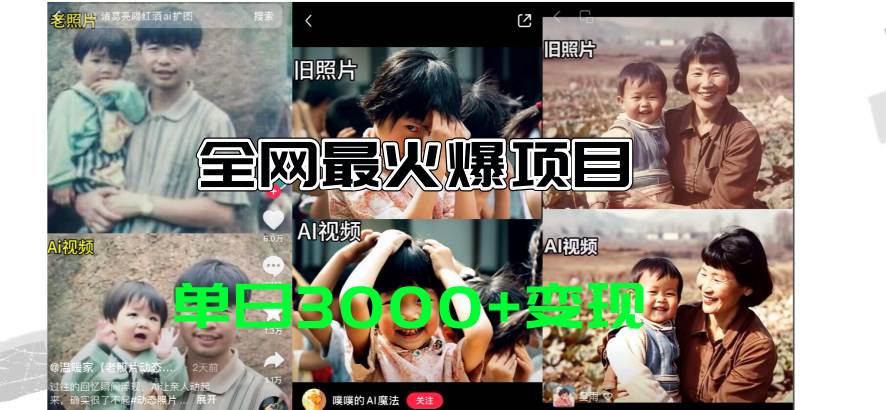 全网爆火的AI让老照片动起来教程，蹭热点日赚3000+，内含免费工具一键…-2Y资源网