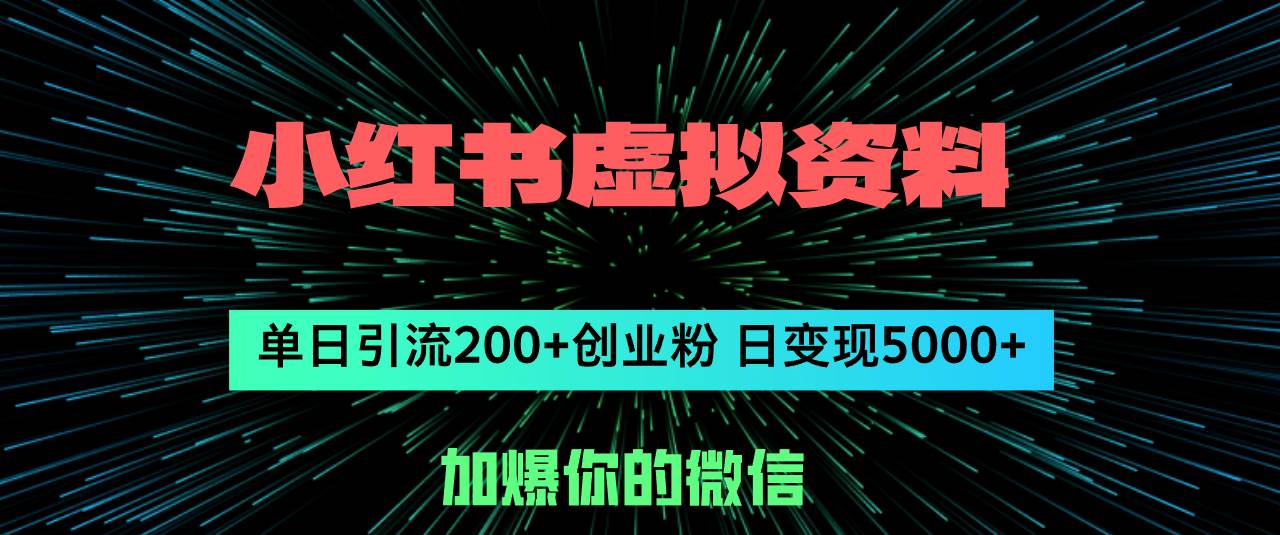 小红书虚拟资料日引流200+创业粉，单日变现5000+-2Y资源网