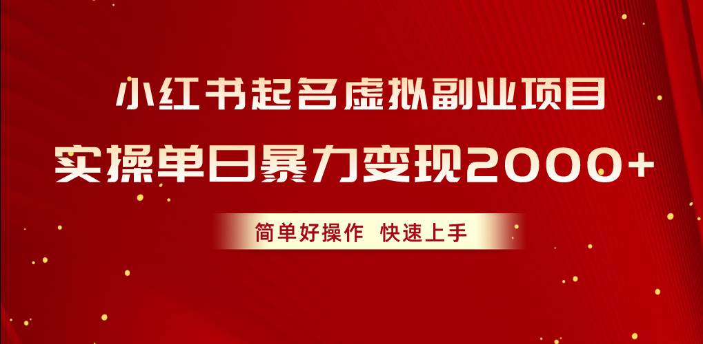 小红书起名虚拟副业项目，实操单日暴力变现2000+，简单好操作，快速上手-2Y资源网