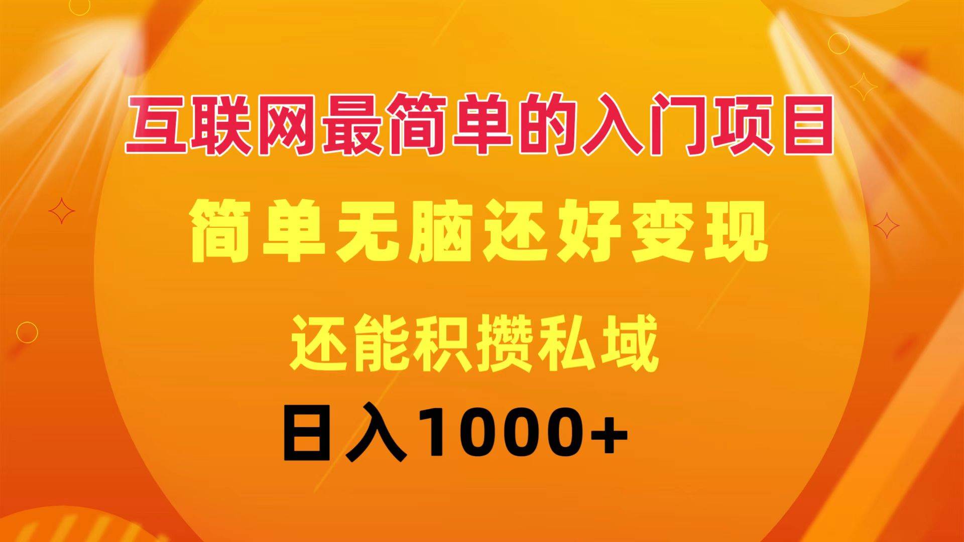 互联网最简单的入门项目：简单无脑变现还能积攒私域一天轻松1000+-2Y资源网