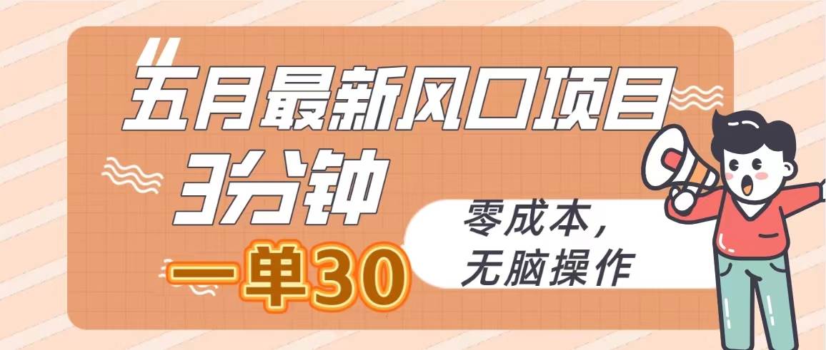 五月最新风口项目，3分钟一单30，零成本，无脑操作-2Y资源网